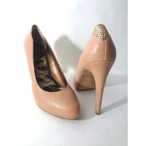 SAM EDELMAN Yasmaine 9M Nude with Gold Trim Leather Stiletto Pump Shoes